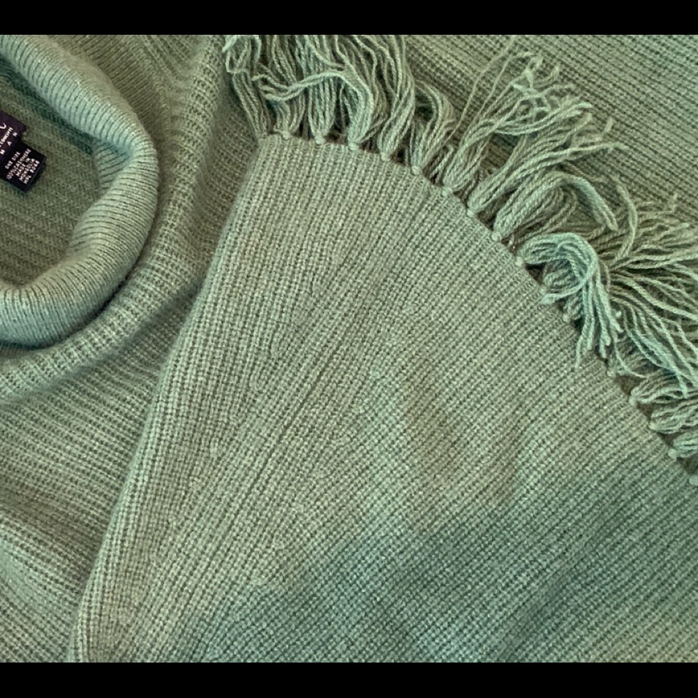 INC Woman Olive Green Fringed Cashmere Poncho OS
